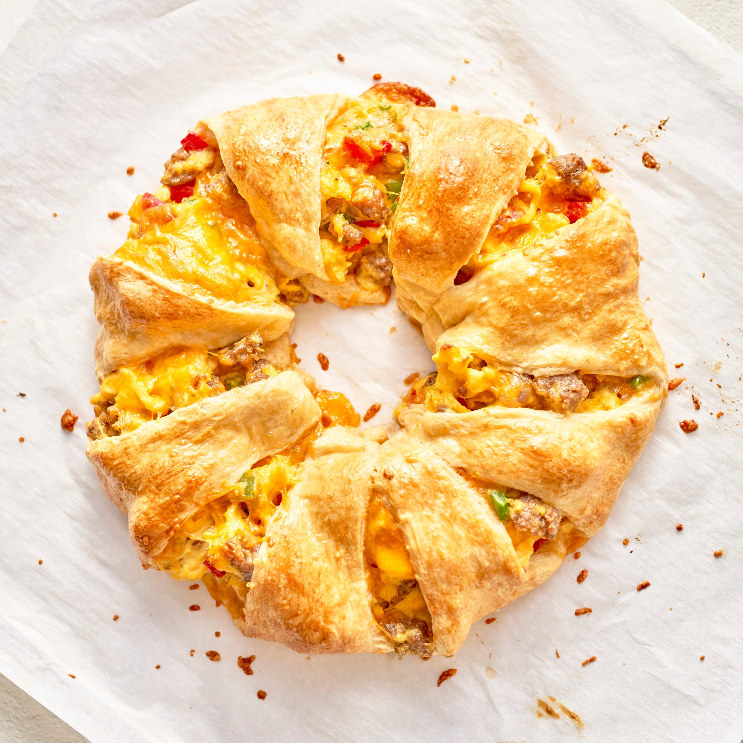 Sausage, Egg & Cheese Croissant Ring with Moink sausage